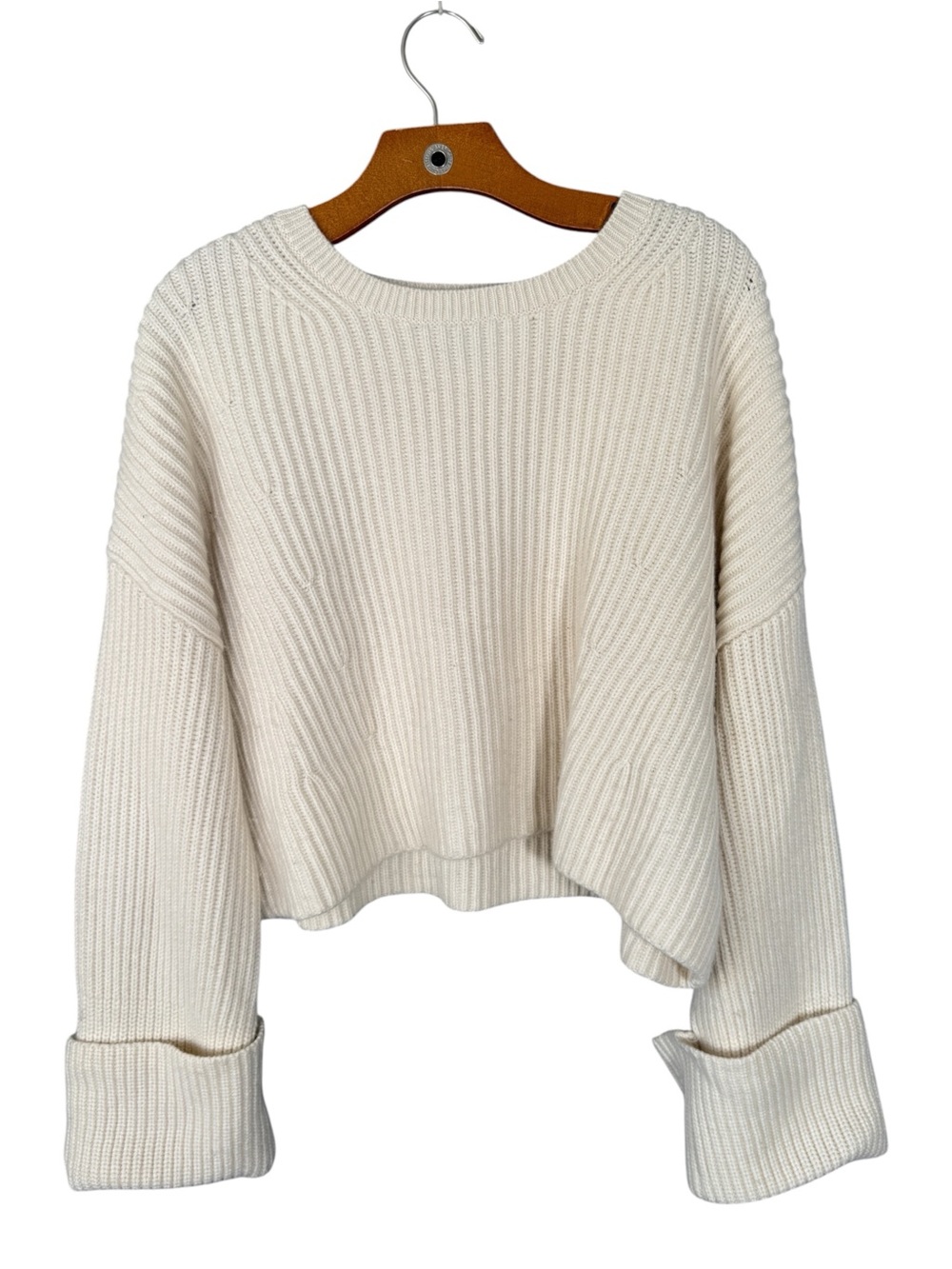 Banana Republic Merino Wool Cashmere Ribbed Boxy Cream Minimalist L